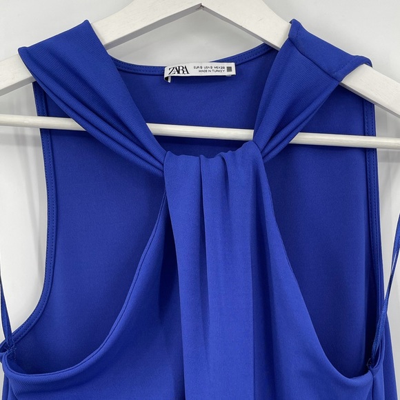 Zara Dress Knotted Halter Dress Size Small Color Blue Sleeveless - Picture 9 of 11
